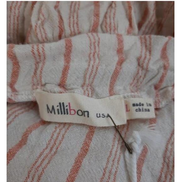 NWT Millibon Sleeveless Linen Tiered Dress Natural Stripe Dress L - Picture 5 of 6